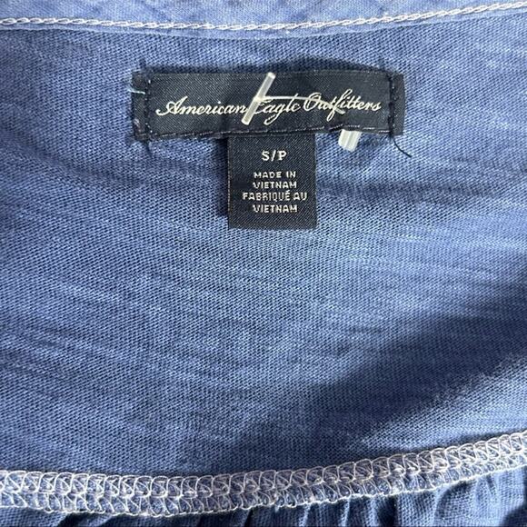 American Eagle Boho Peasant Chambray Embroidered Top Casual Blouse Size Small - Picture 13 of 14